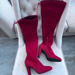 H&M Tall Over-the-Knee Suede-Look Red Boots